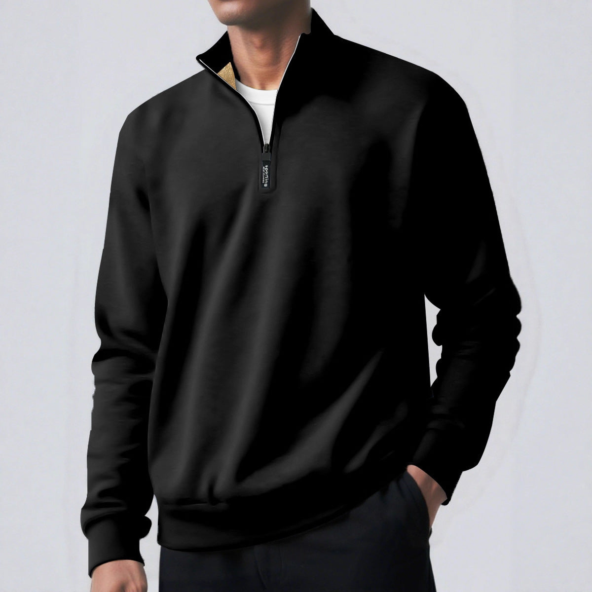 Men's Brushed Hoody Placket Zipper Design Solid Color Turtleneck Coat