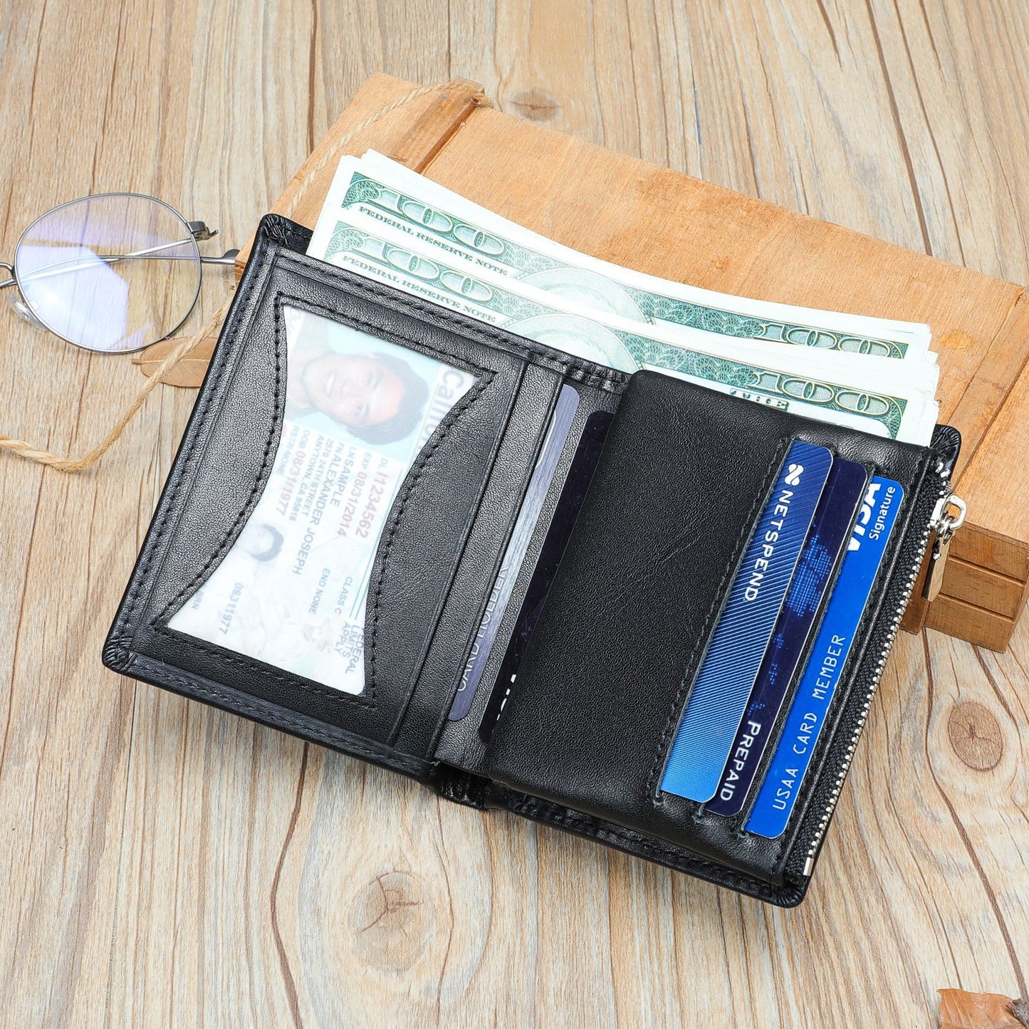 Handmade Cowhide Wallet Men's Top Layer Leather Zipper Anti-theft