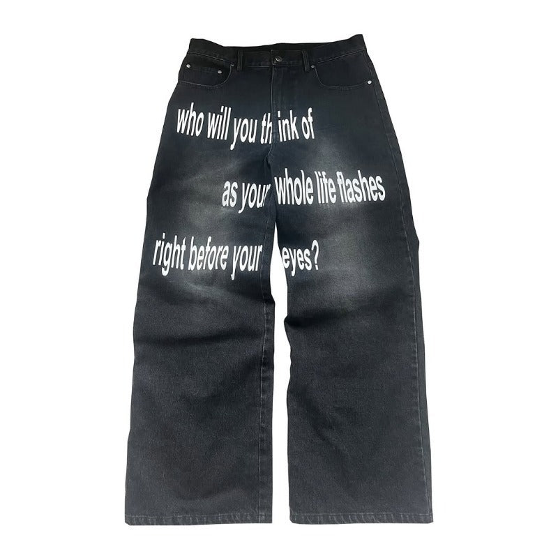 Men’s Retro Letter Printed Minimalist Wide Leg Pants