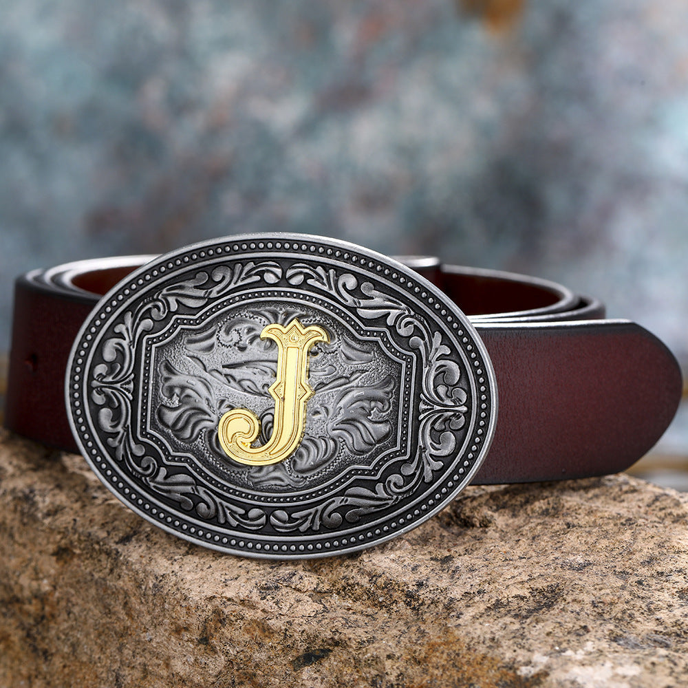 Men's And Women's Floral Letter Buckle Belts