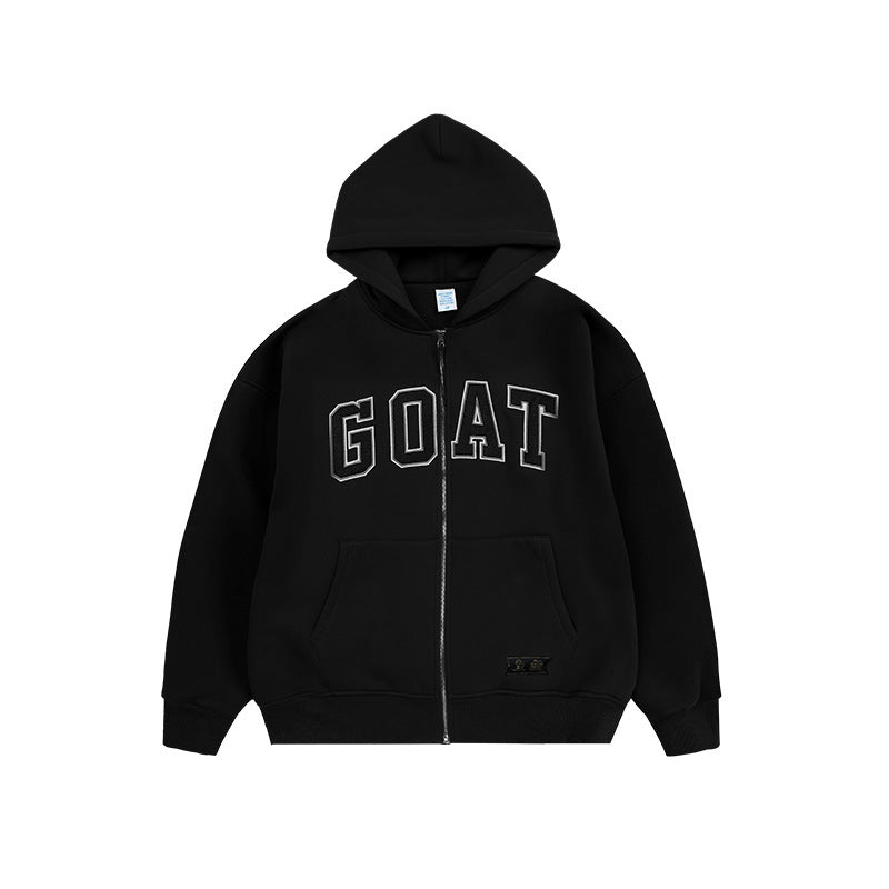 Polar Fleece Monogram Stick Cloth Embroidered Zipper Hoodie Jacket