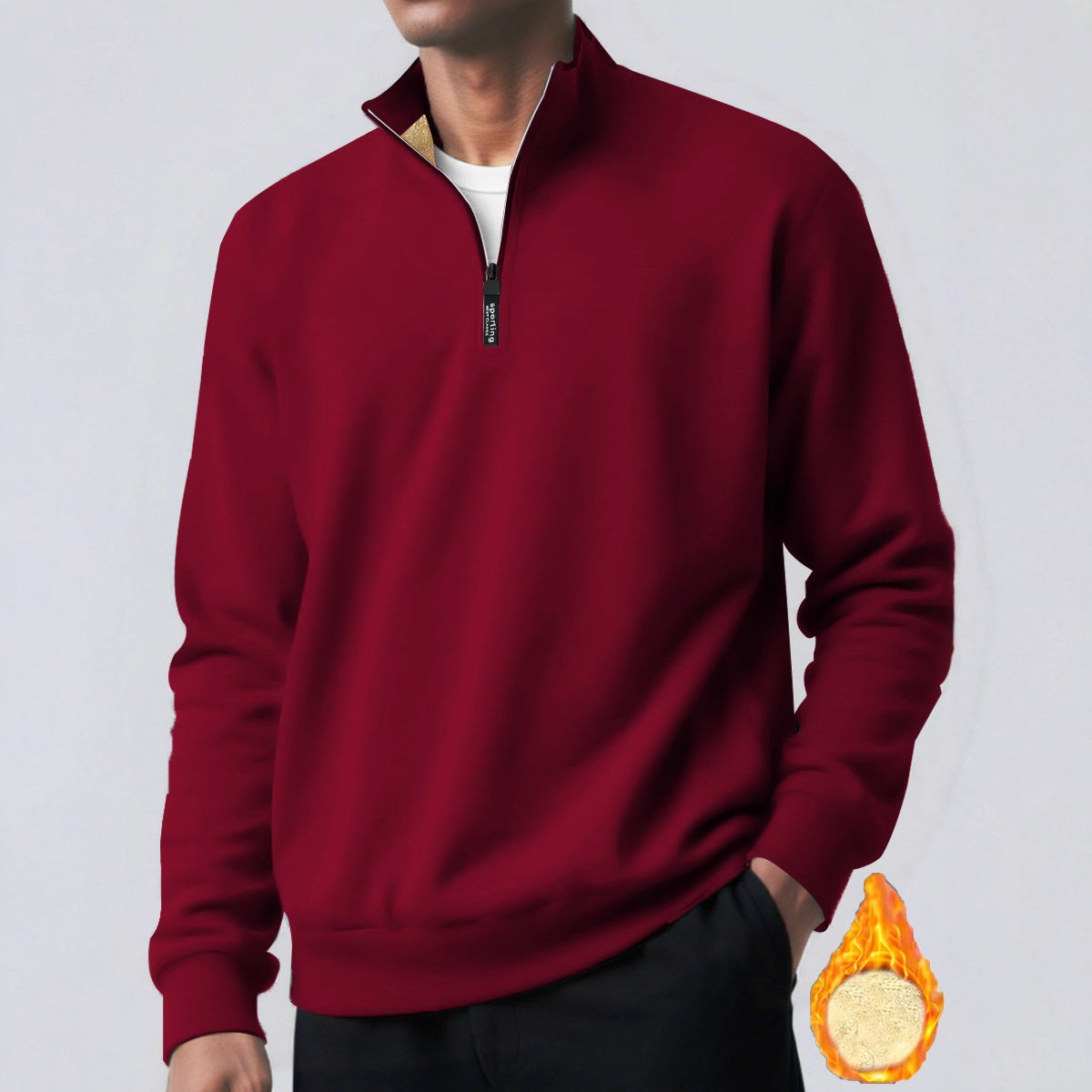 Men's Brushed Hoody Placket Zipper Design Solid Color Turtleneck Coat