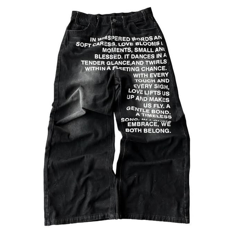 Men’s Retro Letter Printed Minimalist Wide Leg Pants