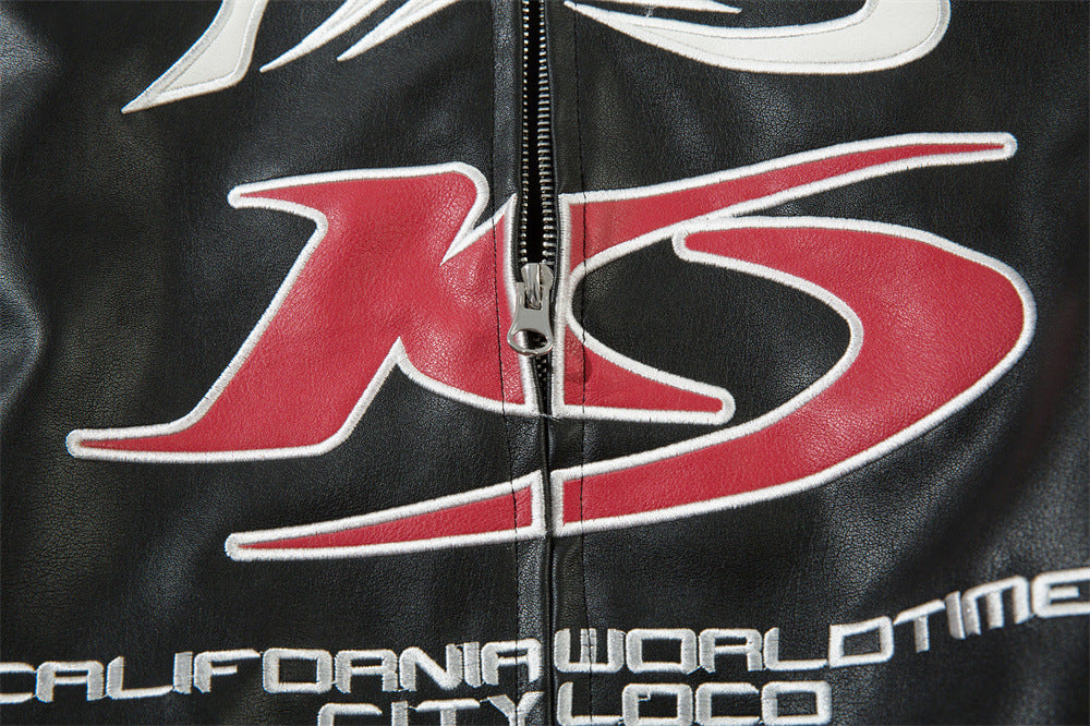 Gothic Letter Embroidered Motorcycle Leather Men's Clothing