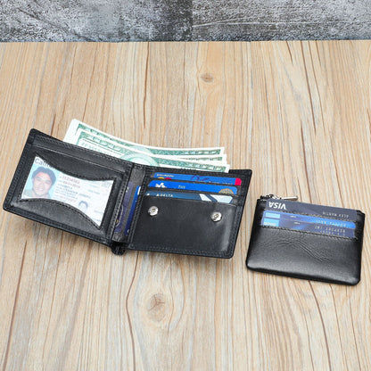 Handmade Cowhide Wallet Men's Top Layer Leather Zipper Anti-theft