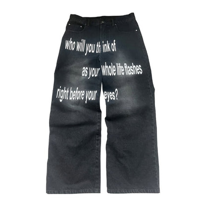 Men’s Retro Letter Printed Minimalist Wide Leg Pants