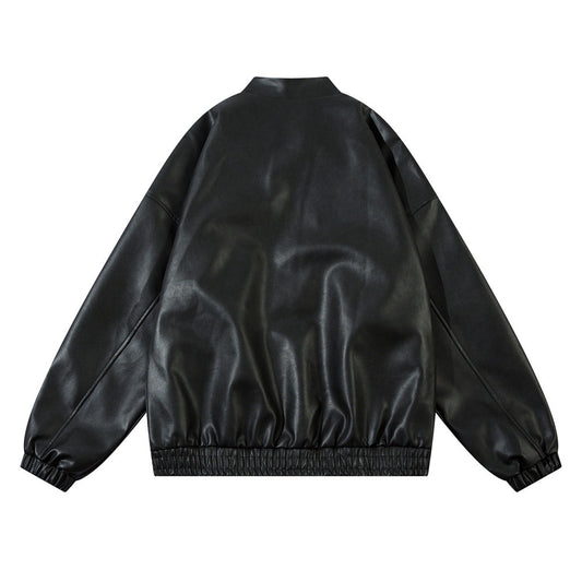 Gothic Letter Embroidered Motorcycle Leather Men's Clothing