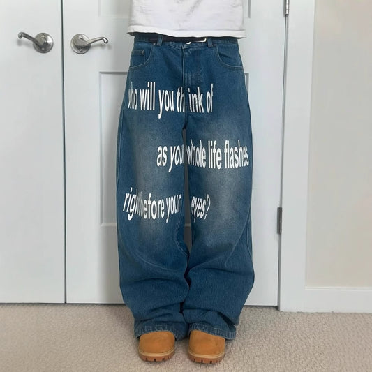 Men’s Retro Letter Printed Minimalist Wide Leg Pants