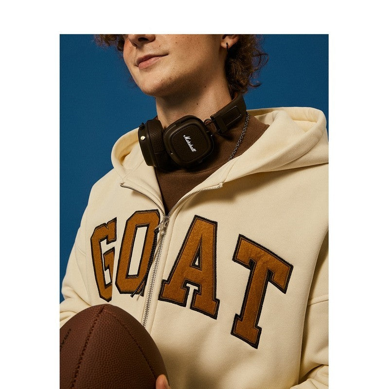 Polar Fleece Monogram Stick Cloth Embroidered Zipper Hoodie Jacket