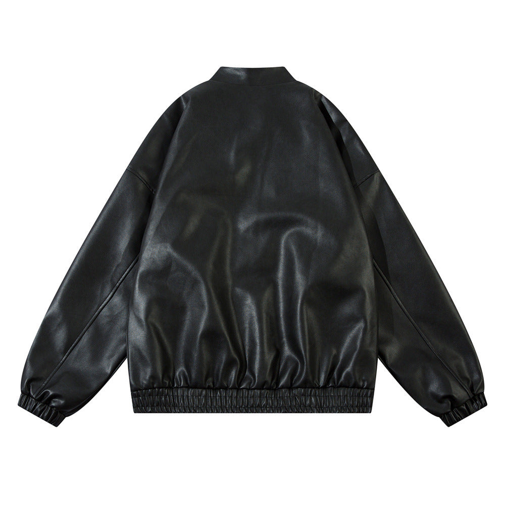 Gothic Letter Embroidered Motorcycle Leather Men's Clothing