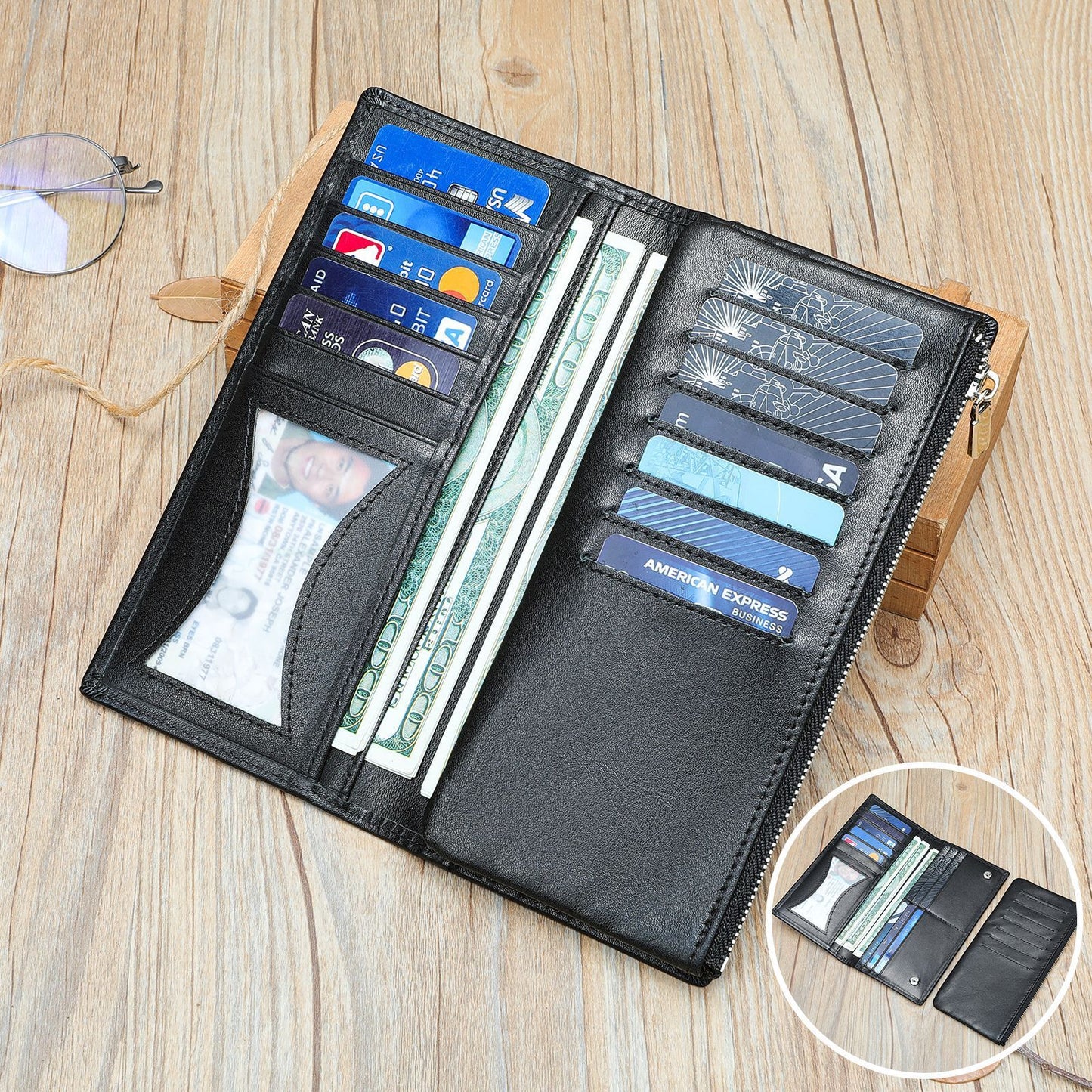 Handmade Cowhide Wallet Men's Top Layer Leather Zipper Anti-theft