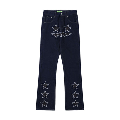 High Street Wash Paste Cloth Embroidery Straight Jeans