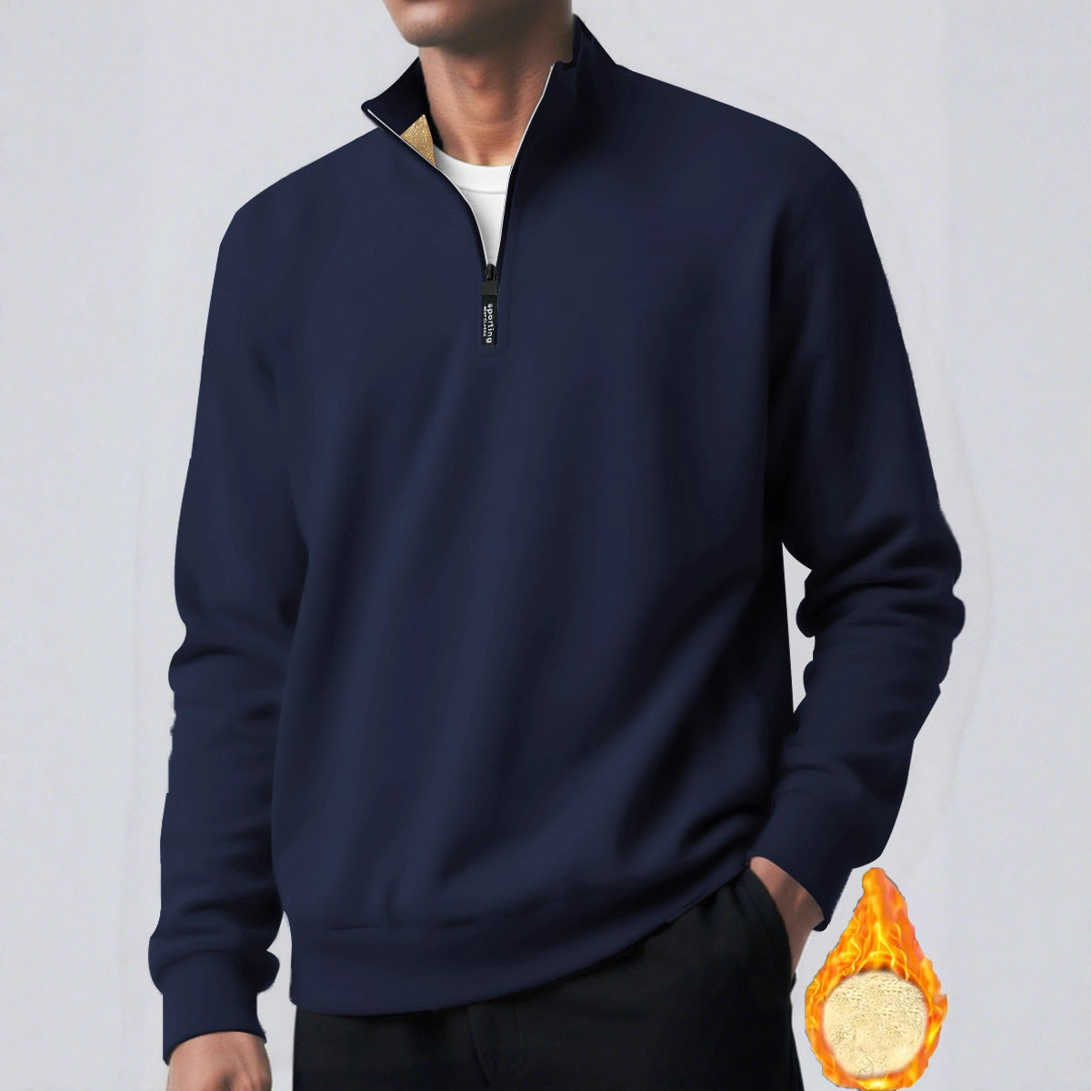 Men's Brushed Hoody Placket Zipper Design Solid Color Turtleneck Coat
